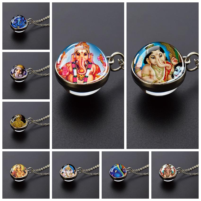 Новый Слон Бог Ганеша ожерелье индуизм буддизм художественные украшения двухсторонний стеклянный шар кулон ожерелье религиозные аксессуары