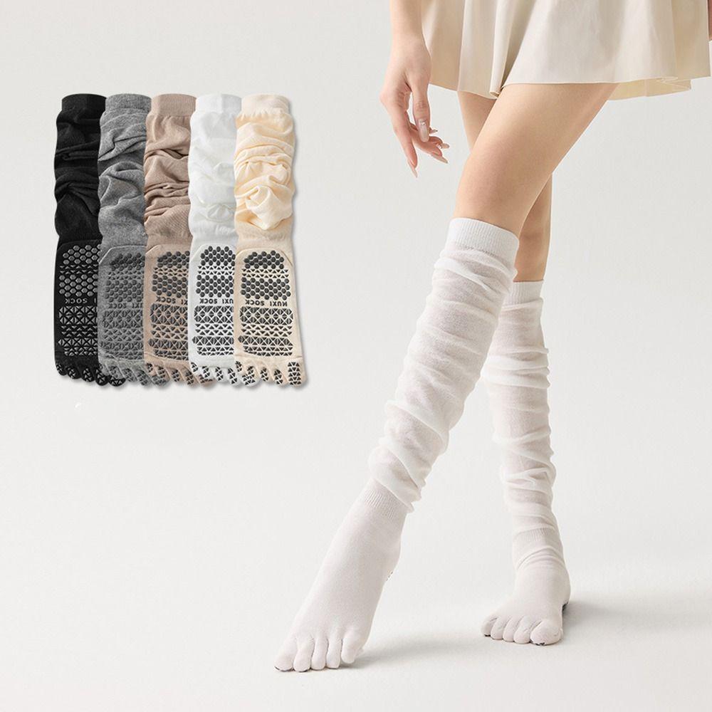Anti-Slip Design Five Finger Yoga Socks Silicone Dots High Length Thigh Socks Yoga Practice