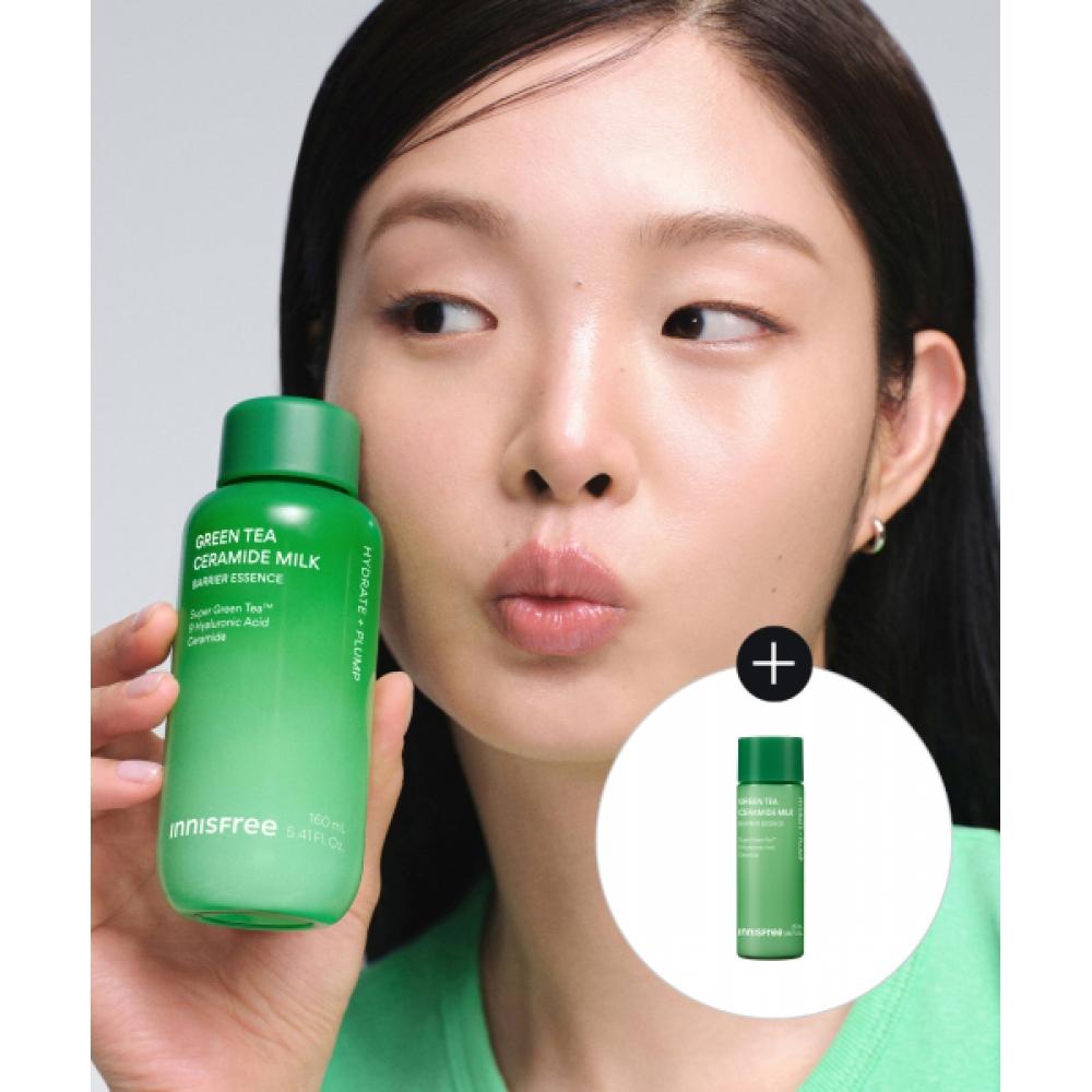 Innisfree [free Gift] Green Tea Ceramide Milk Essence 160ml + 25ml 1