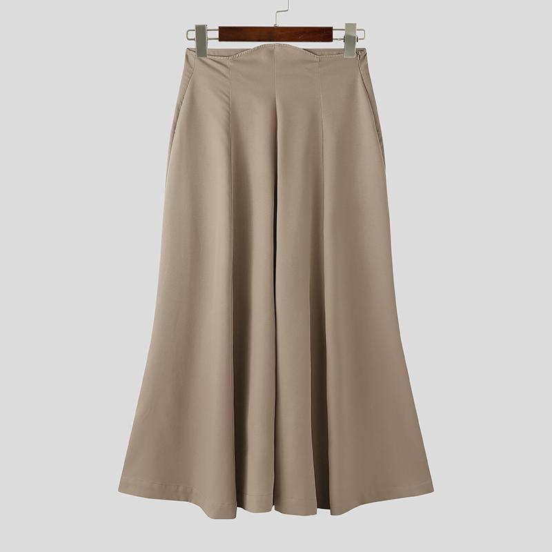 INCERUN Мужские брюки на молнии, асимметричные, с высокой талией, повседневные, длинные, с широкими штанинами