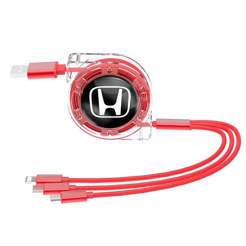 Car Accessories 3 In 1 Fast Charger USB Data Cable For Honda Civic Fit Jazz Accord Pilot CRV Odyssey Passport City Shuttle HRV V CB0