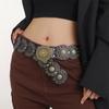 Wear Resistant Waist Belt with Round Disc Buckle Adult Motorcycle PU Waist Belts for Women Coat Dress Adjustable Length