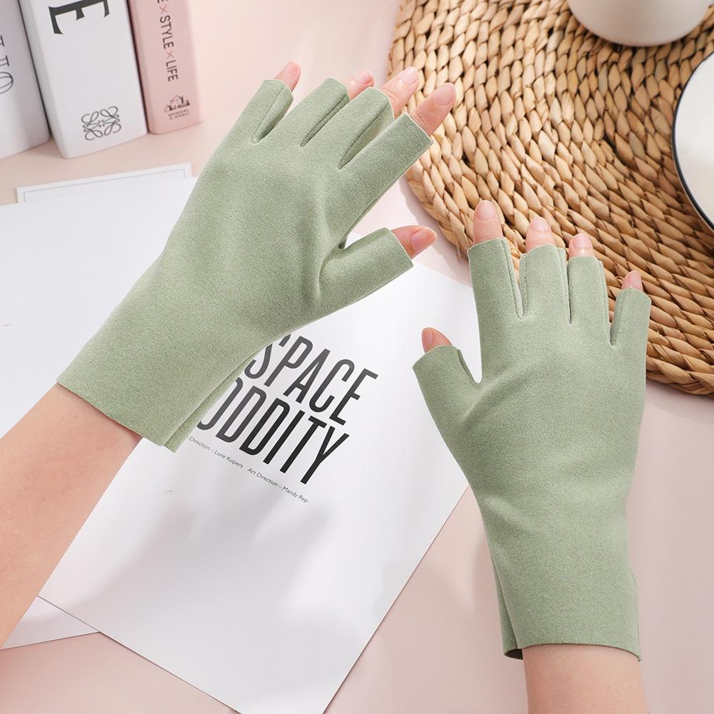 Warm Half Finger Gloves In Autumn and Winter Cold Proof Dew Finger Touch Screen Cute Student Women's Keyboard Five Finger German Velvet Gloves