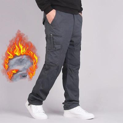 Мужские зимние спортивные брюки больших размеров с несколькими карманами, свободные повседневные брюки, утепленные флисовые теплые прямые брюки-карго