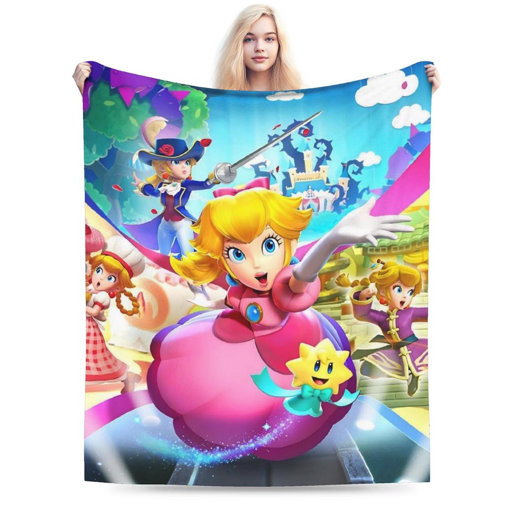 Princess Peach Star Fleece Throw Blanket Super Marioo Blanket for Home Office Super Warm Bed Rug