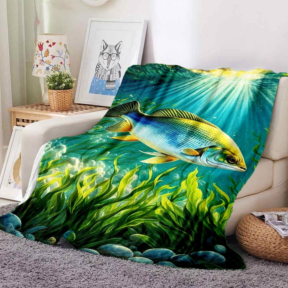 1Pc Underwater Fish Scene Blanket Soft And Comfortable Casual Warm Camping Travel Christmas Halloween Xmas Gift M928499