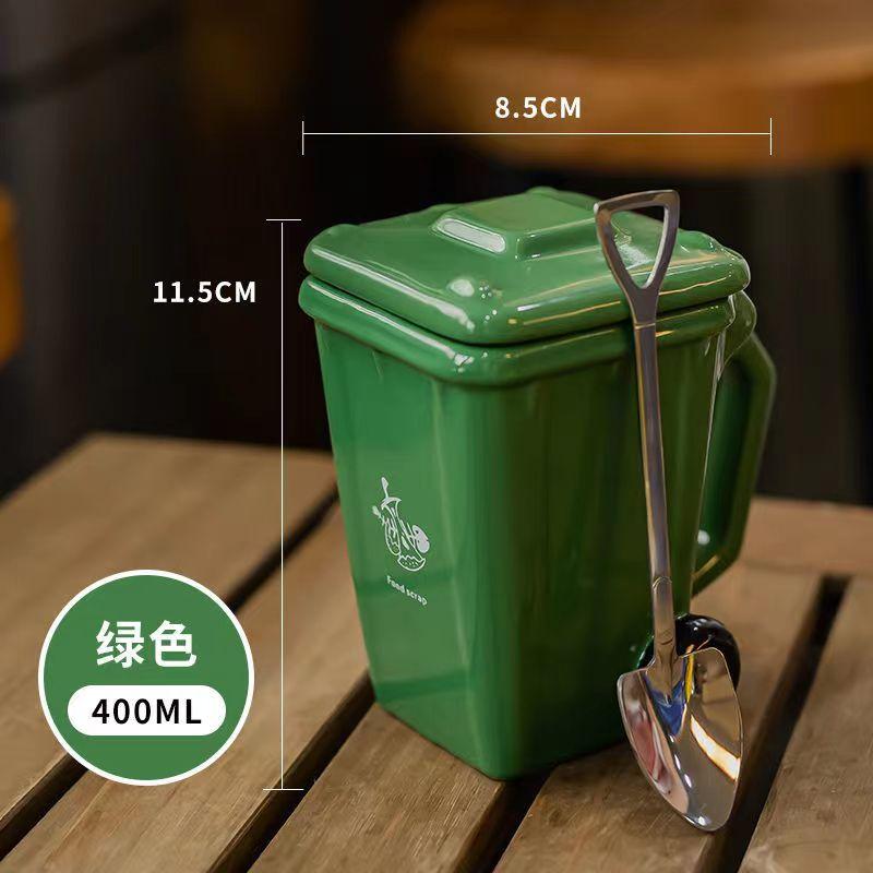 Creativity Mug Funny Trash Can Cup 400ml Coffee Mug Global Collection Ceramic Milk Cup with Lid And Spoon Tabletop Decor