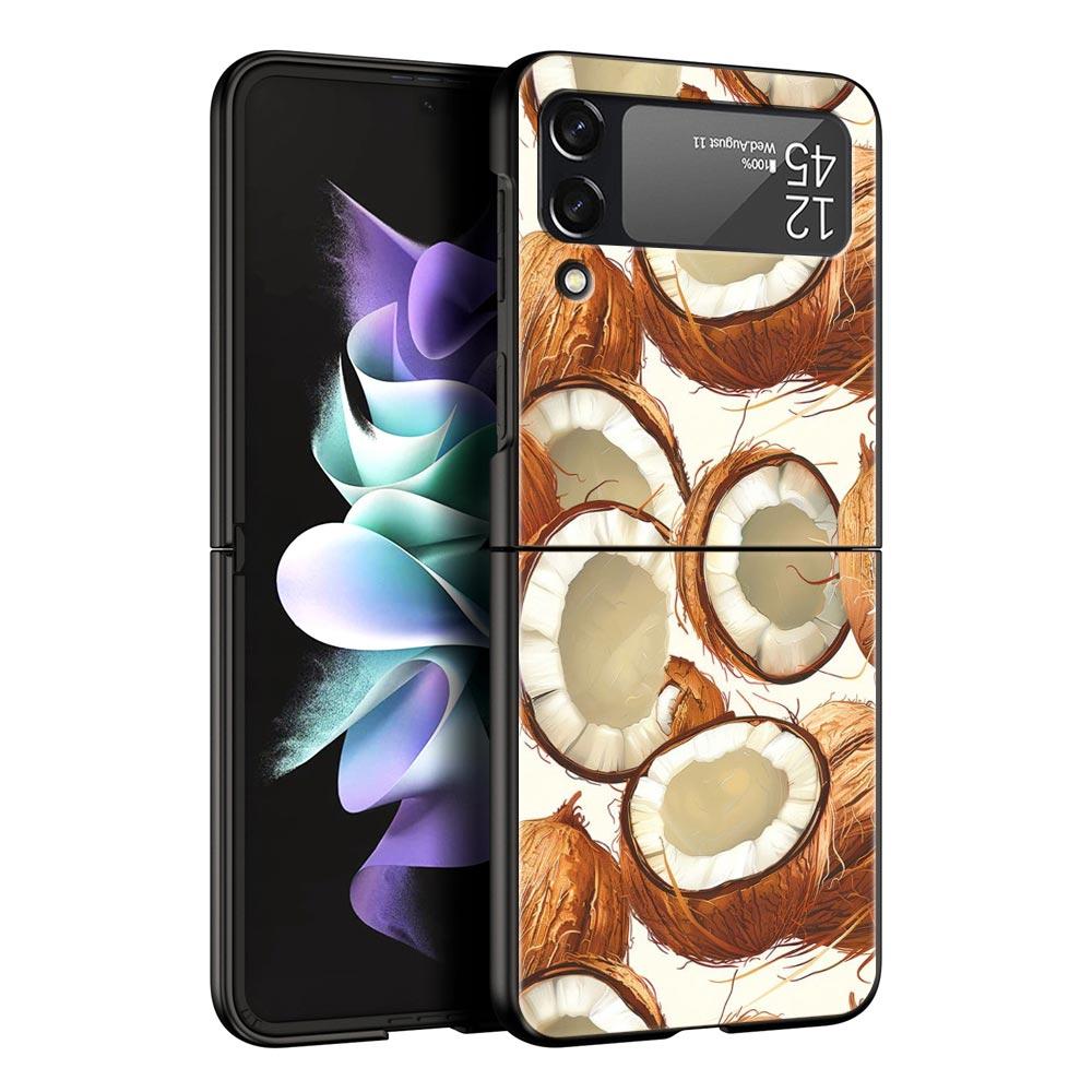 Чехол для телефона Samsung Galaxy Z Flip 3 4 5 6 7 Складной Черный Корпус Для Samsung Z Flip4 Flip5 ПК Жесткая Крышка Летний Кокос