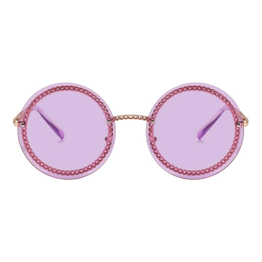 Luxury Metal Chain Round Sunglasses Rimless Brand Shades For Women Circle Sun Glasses Gradient Zonnebril Dames