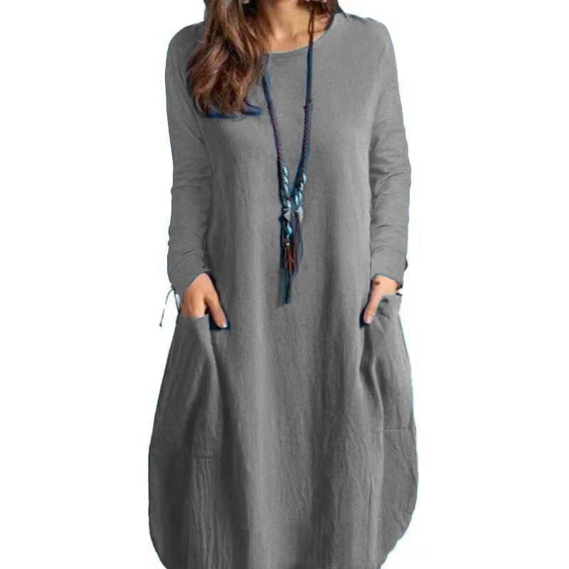 Loose Casual Solid Color Pocket Dress for Women