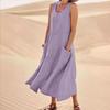 Summer Pocket Sleeveless Crew Neck Women's Cotton Dress