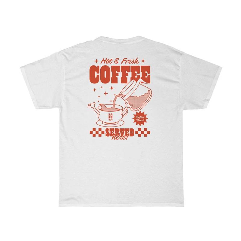 Back Print Retro Cartoon Coffee T Shirt Women Cute Funny Caffeine TShirts Coffee Lover Shirt Unisex Loose Graphic Tees Tops