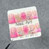 10Pcs Handmade Duckbill False Nails with 602 Crystal Clear Blush Sculpted Flower Design for Women