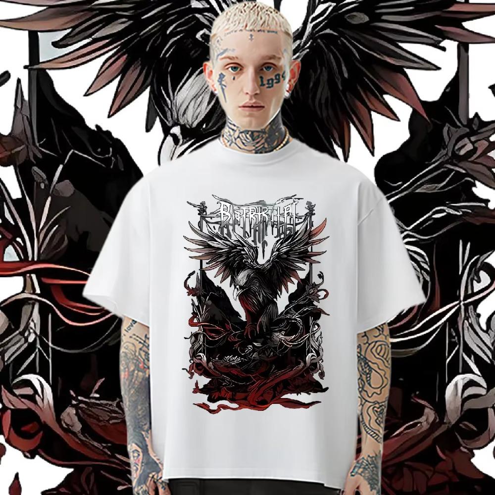Футболка Black Wings Raven, свободные футболки из молочного волокна, ретро-топы для мужчин, свободная футболка высокого качества, модные уличные топы