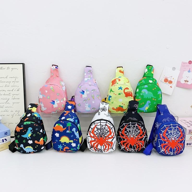 Детская школьная сумка через плечо с мультяшным рисунком динозавра, единорога, паука