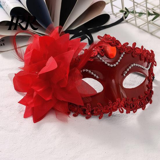 Durable Costume Mask Half Face Masquerade for Women, Mesh Flower Rhinestone Venetian Party Mask, Costumes Accessory Halloween Carnival Prom Ball