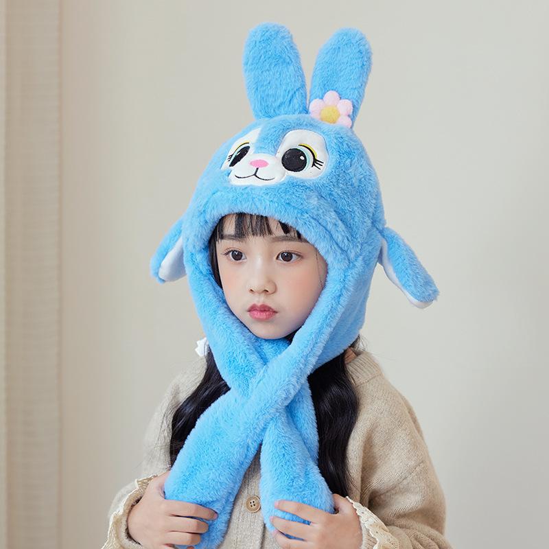 Детские шапки, двигающиеся ушки, шарфы с мультяшными кроликами, универсальные шапки, для мальчиков и девочек, зимние защитные наушники, пуловеры.