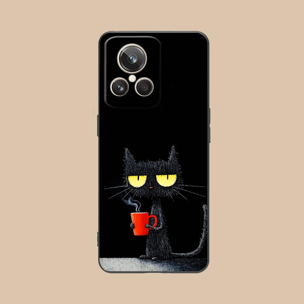 Милый Кофе-Кот Матовый ТПУ Чехол для Мобильного Телефона для Realme GT 8 Neo Pro C75 73 71 C67 65 C55 53 C35 31 C20 15 Цветной Чехол