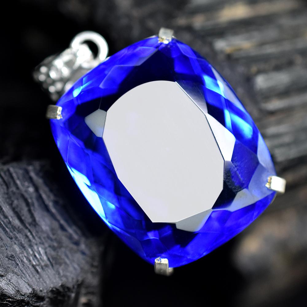 Top Quality 86.5 Ct CERTIFIED Blue Tanzanite 925 Sterling Silver Cushion Pendant MY-PD-123-NS
