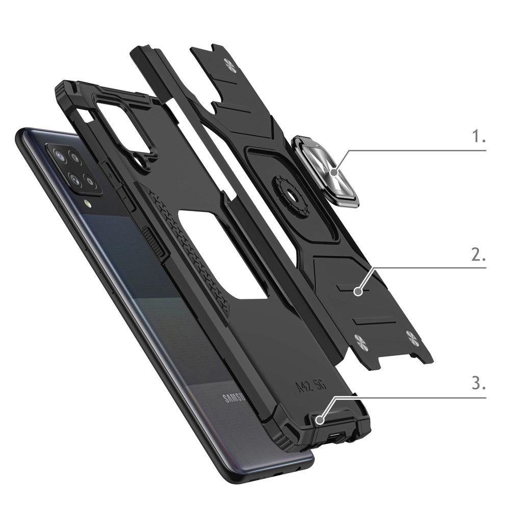 Wozinsky Ring Armor Armored Hybrid Case Cover + Magnetic Holder For Samsung Galaxy A42 5G Blue