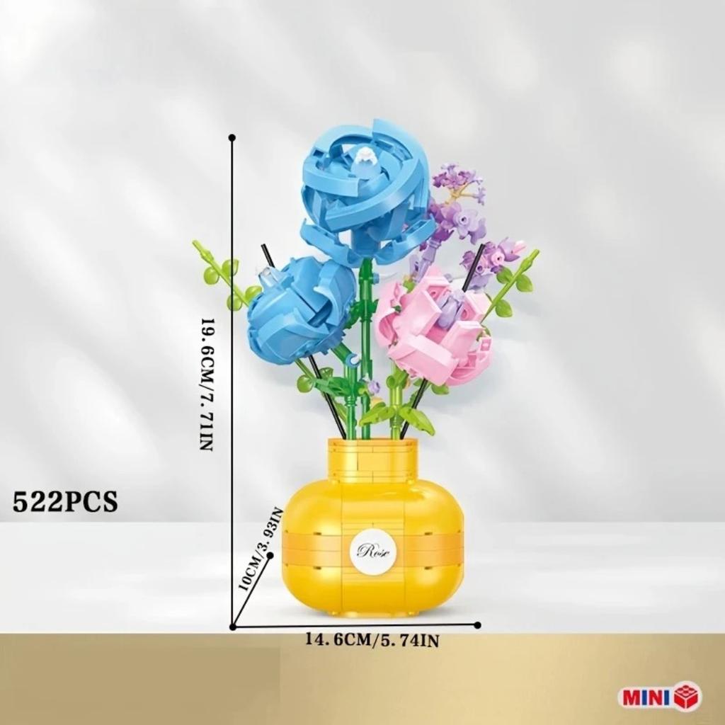 Building Block 3D DIY Eternal Sunflower Bouquet Romantic Rose Plant Potted Decoration Bricks Valentine's Day Girls Friends Gifts