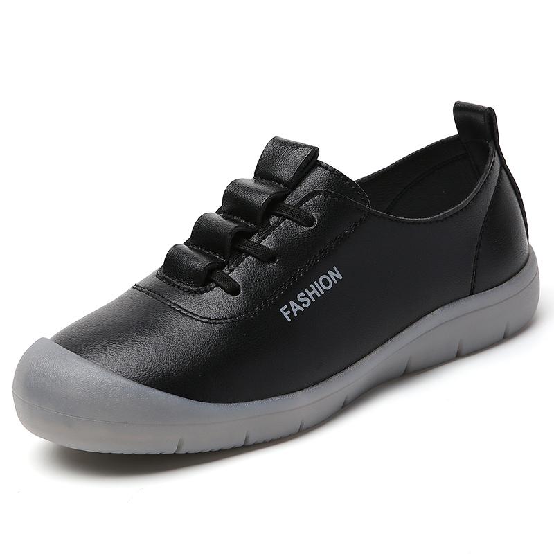 Женские туфли на плоской подошве, мягкие, повседневные, элегантные, студенческие, черные, кожаные мокасины, большой размер