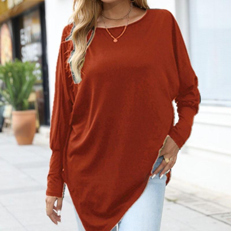 Spring and Autumn Women's Blouse Long-sleeved Irregular T-shirt Casual Loose Plus Size Tops