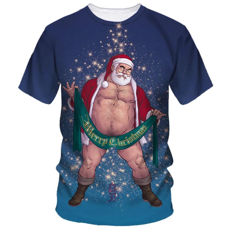 Горячая Рождественская Вечеринка Футболка с 3D-принтом Мужская и Женская Парная Красная Футболка с Коротким Рукавом Вечеринка Топ Большой Размер Свободный Уличный Модный Топ