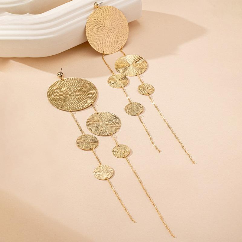 Trendy Size Disc Long Fringed Stud Earrings Retro Exaggerated Sexy Earrings Ear Jewelry