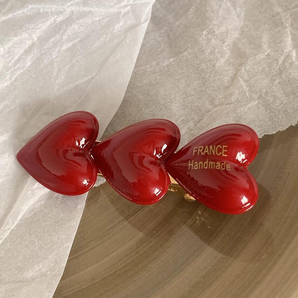 Wine Red Hair Clip Peach Heart Girls Hairpins Fashion Duckbill Clip for Women Girls