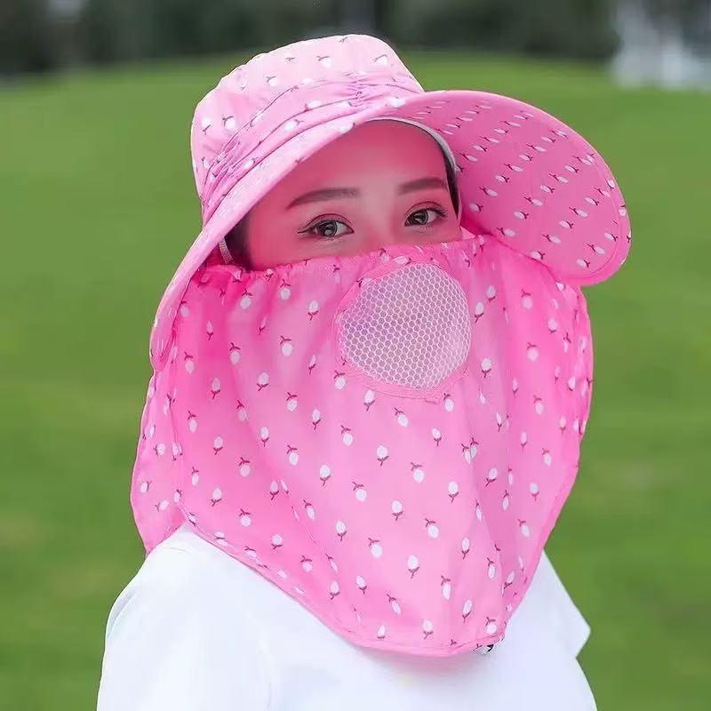 Women's Anti-UV Dual-Use Sun Hat with Face Shield for Summer Tea Picking, Riding, and Working