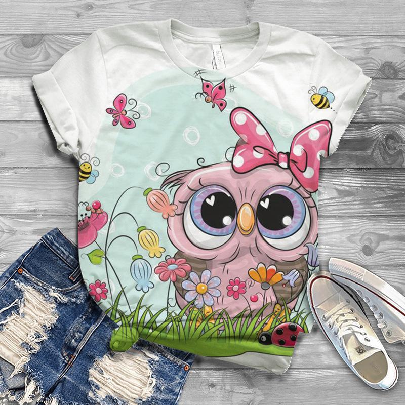 Лето Новая Птица 3D Принт Женский Топ Свободный Короткий Рукав Свободная Повседневная Футболка