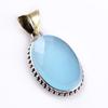 Natural Aqua Chalcedony Gemstone 925 Sterling Silver Two Tone Pendant 1.8'' P0P24