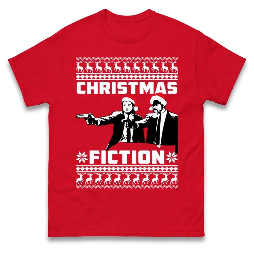 Funny Christmas Fiction T Shirt Ugly Xmas Tee Shirt Parody Santa Hat Meme Top