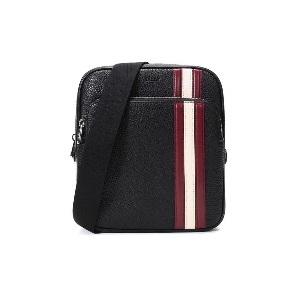 Bally Classic Red And White Striped Business Commuter Leather Shoulder Bag Men Shoulder Bag Black COSMY-TSP-00