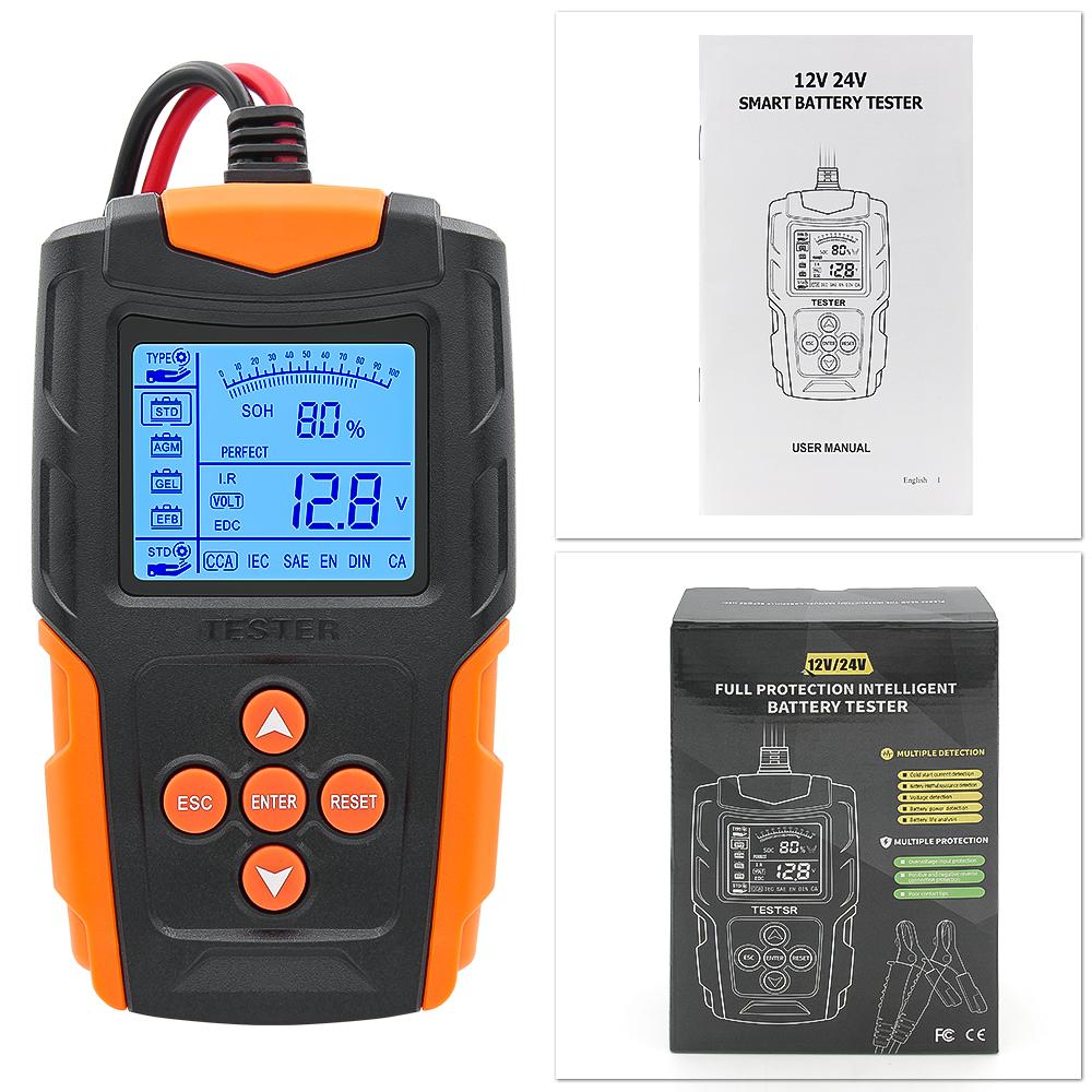 FOXSUR 12V 24V Car Battery Tester 12V/24V Battery Analazer FBT-200 for Wet/GEL/SLA/Flooded/EFB/Lead-Acid/AGM