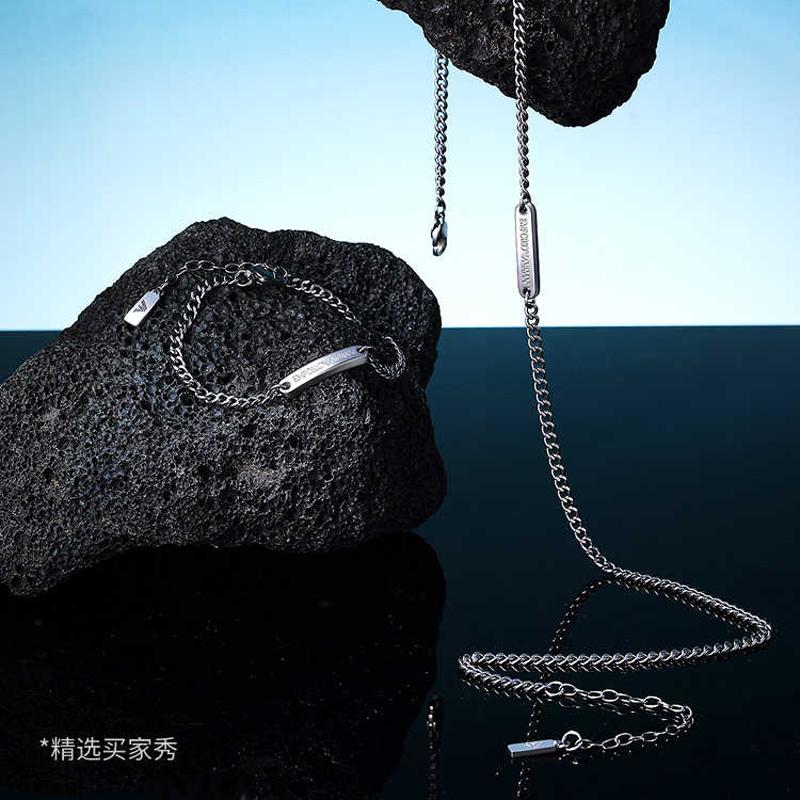 Emporio Armani Ожерелье Хип-Хоп, Крутое, Персонализированное, Модное и Универсальное Кубинская цепь, Нержавеющая сталь Серебристый F базовая упаковка-оригинальная коробка бренда