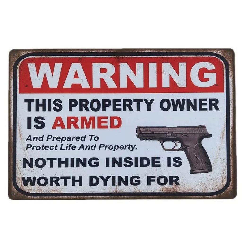 HD Metal Tin Sign Vintage Funny Warning  Restricted Area Wall Decor Retro Gun Zombie Radiation Sign for Home Bar Garage Man Cav