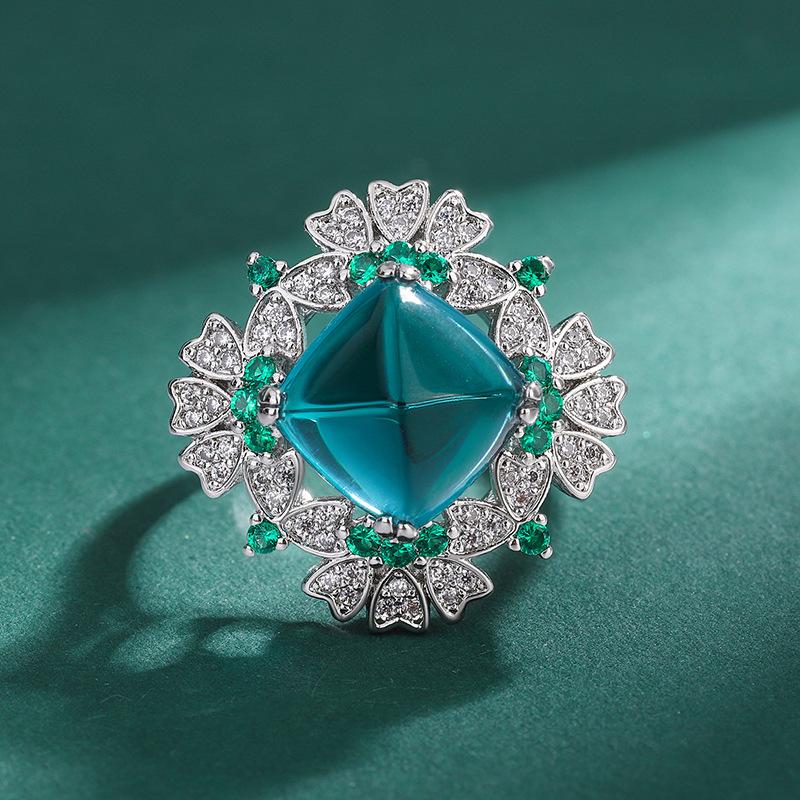 Кольцо с цирконом контрастного цвета, кольцо с микросапфиром и изумрудом, рубином, модное регулируемое кольцо.