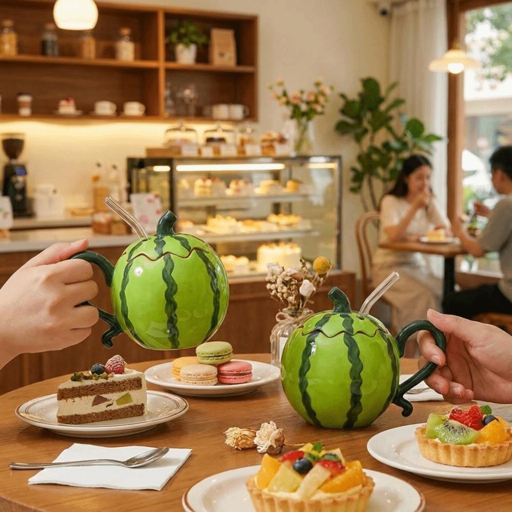 Heat Resistant Ceramic Watermelon Cup 500ml Capacity Coffee Mugs Cute Drinking Cup Cafe