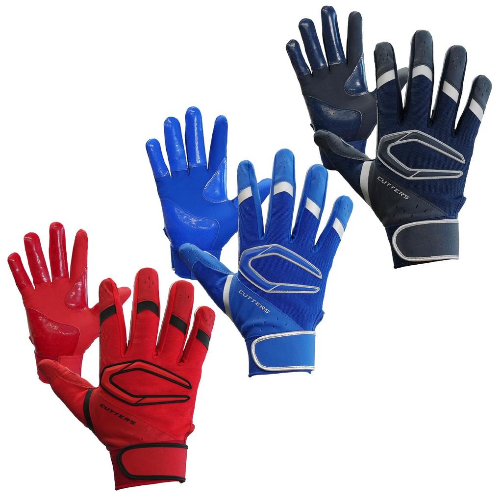 CUTTERS Batting Gloves B444 Power Control Navy X Silver 4.0, Ambidextrous, Baseball/Softball, XL,