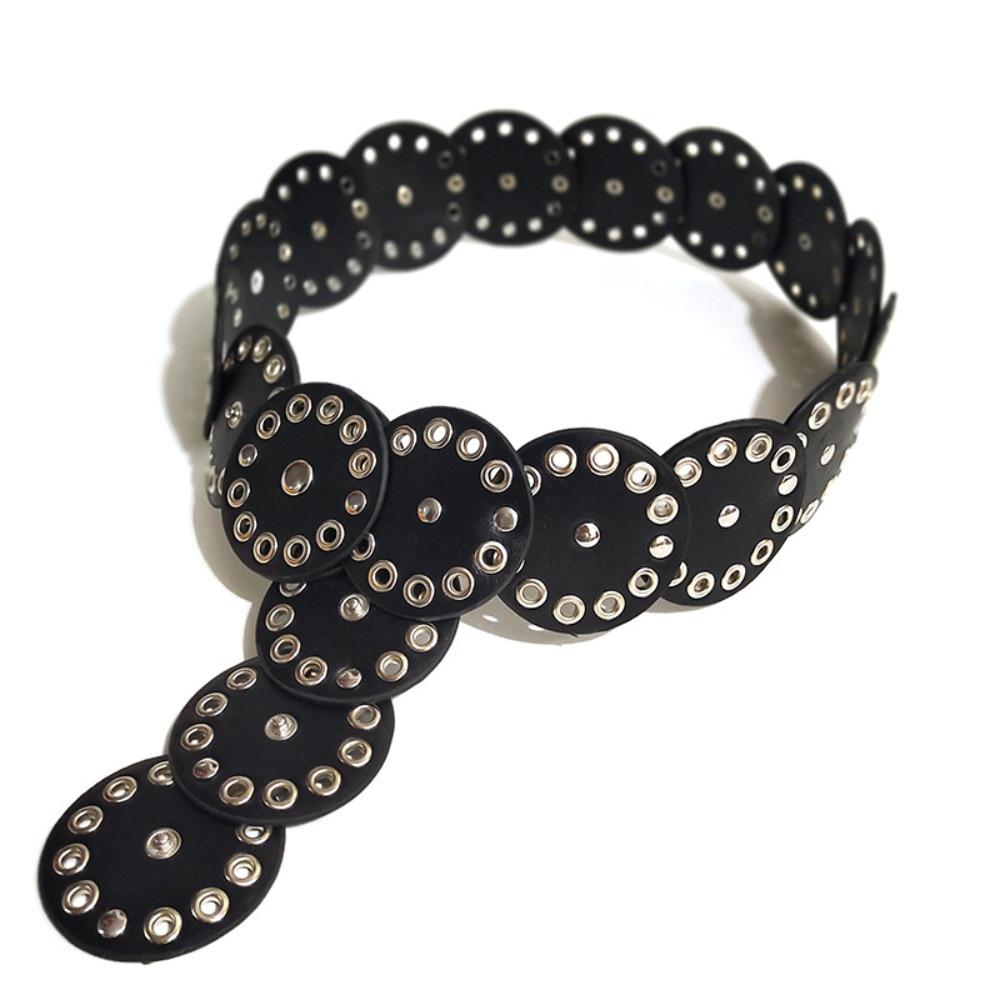 Y2k Disc PU Hollow Belt Zinc Zinc Alloy Concho Waistband Vintage Rivet Wide Belt  Women