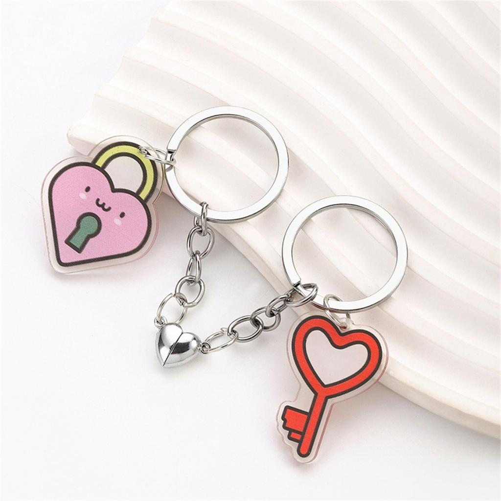 Creative Acrylic Couples Key Chain Heart-Shaped Lock Keyring Pendant Bag Charm Gift for Valentines Day Or Anniversary