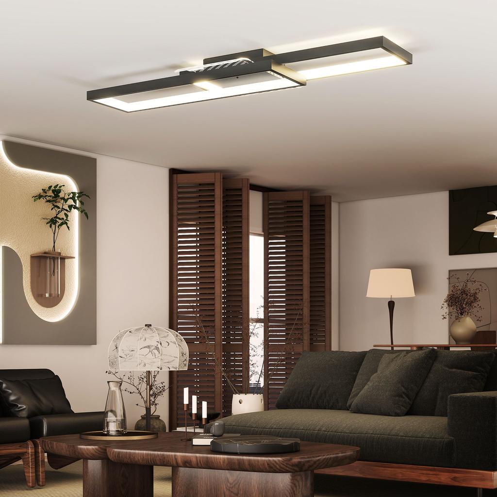 Ceiling Light LED 43W 4600LM 3000-6000K Dimmable Ceiling Lamp Flat with Remote Control Wall Switch 70 x 30 x 7 cm Black