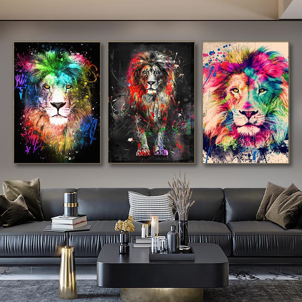 Абстрактное животное Лев Холст Печать плакатов Современная живопись Настенная картина для гостиной Украшения дома Подарок Cuadros