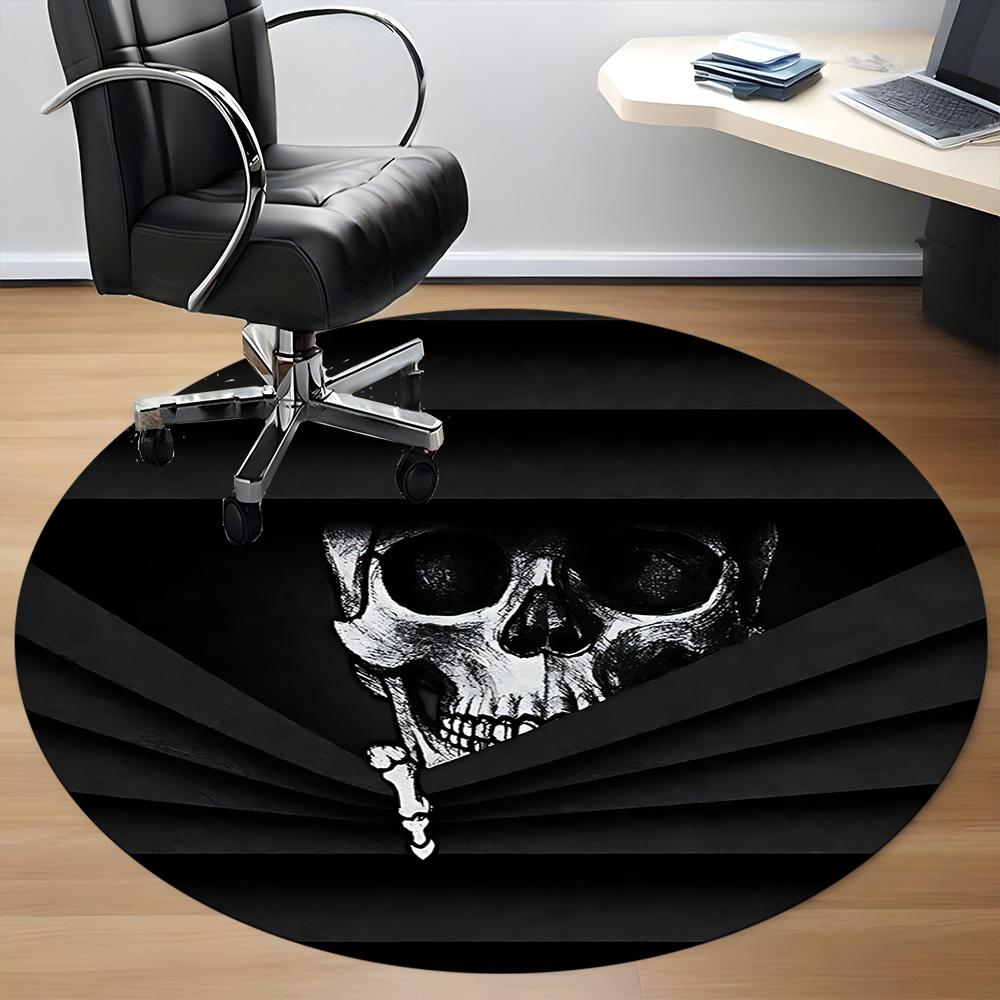 1pc Skull Pirate Office Round Area Rug,  Mat Suitable For Office, Under Office Chairs Bedroom Living Room Home Decor, Room Deco