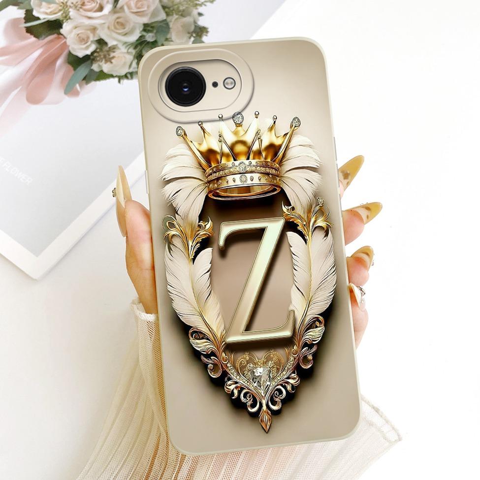For iPhone 16e Case Cover Luxury A-Z Letters Fashion Crown 2D Painted Silicone Casing A3212 A3409 A3410 A3408