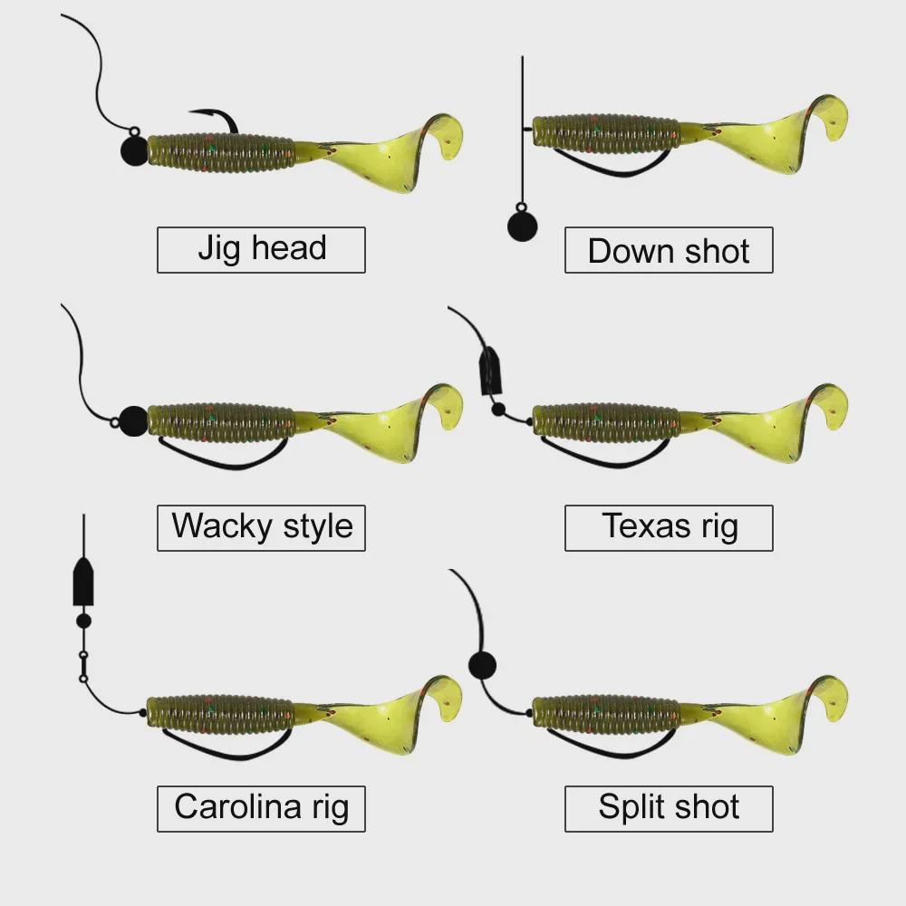 Рыболовный набор с мягкой приманкой и спиральным хвостом 4 см, грузилом и крючками