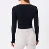 Womens Scoop Neck Long Sleeve T-Shirts Casual Basic Ribbed Crop Knit Tops Spring Autumn Slim Fit Solid Color Bottoming Shirt