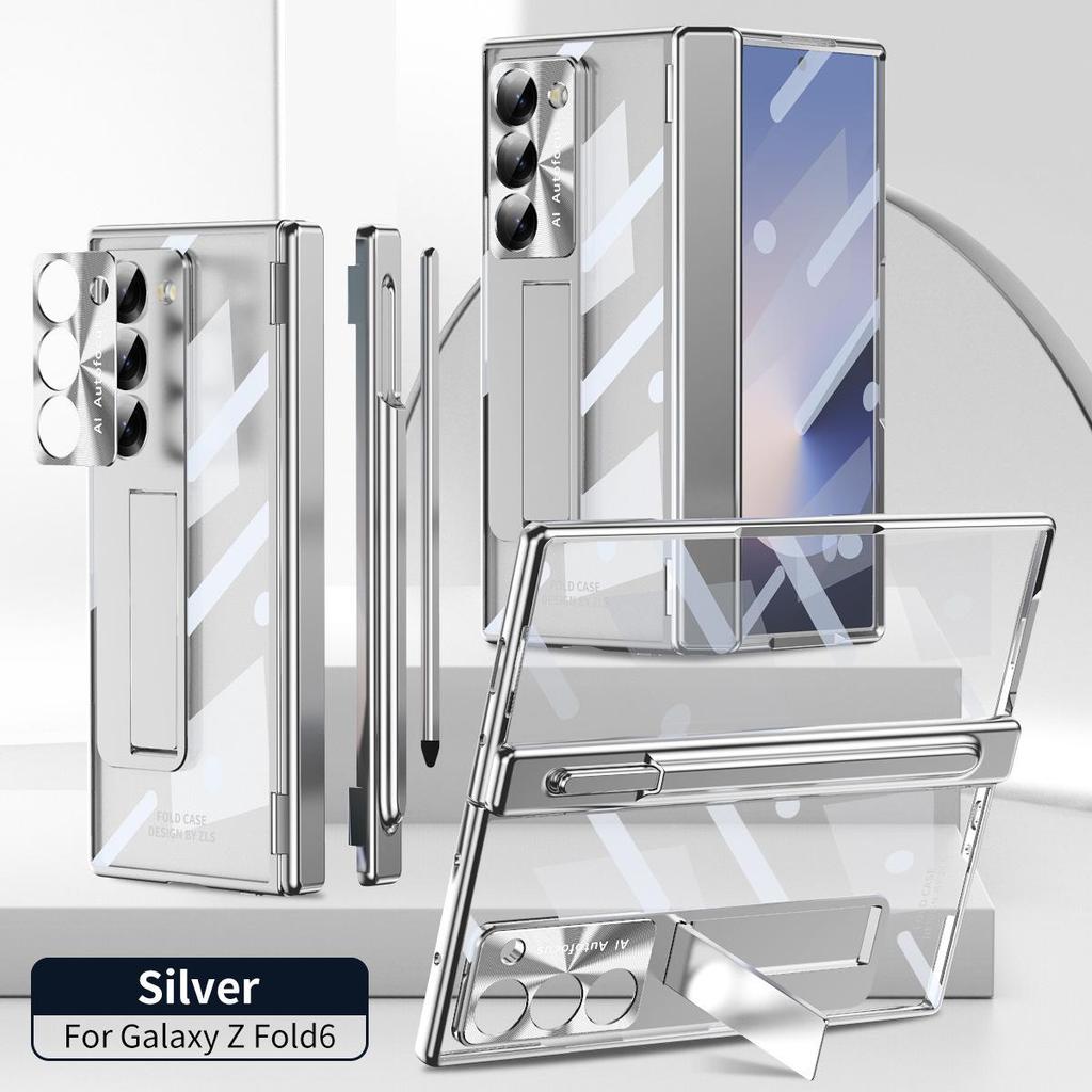 Чехол для Samsung Z Fold7/6: Двойной шарнир, Слот для стилуса, Гальванизированная прозрачная оболочка, Полная защита.